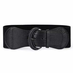 Women Belt Wide Buckle Elastic Stretch Fashion Faux Leather Skinny Waist…